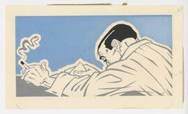 Illustration, p. 18-19: “Book Reviews” painting of a man smoking and reading a book