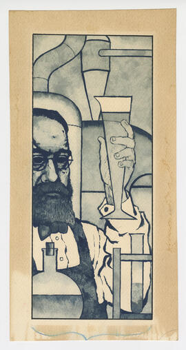 Illustration, p. 61: “Fibronolytic Therapy in Thromboembolic Disease” painting of man working in lab