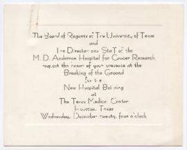 Invitation, Program, and Remarks for Breaking Ground of MD Anderson Hospital for Cancer Research