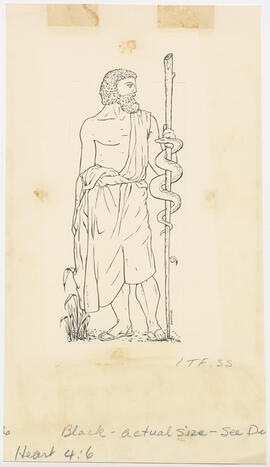 Illustration, p. 106: “Cardiac Classic” drawing of Aesculapius holding a staff