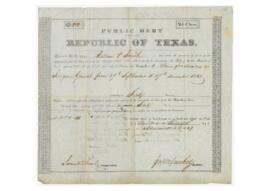 Republic of Texas Public Debt Certificate for medical services provided by surgeon general